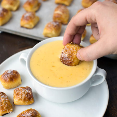 Cheddar Potato Soup with Pretzel Bites