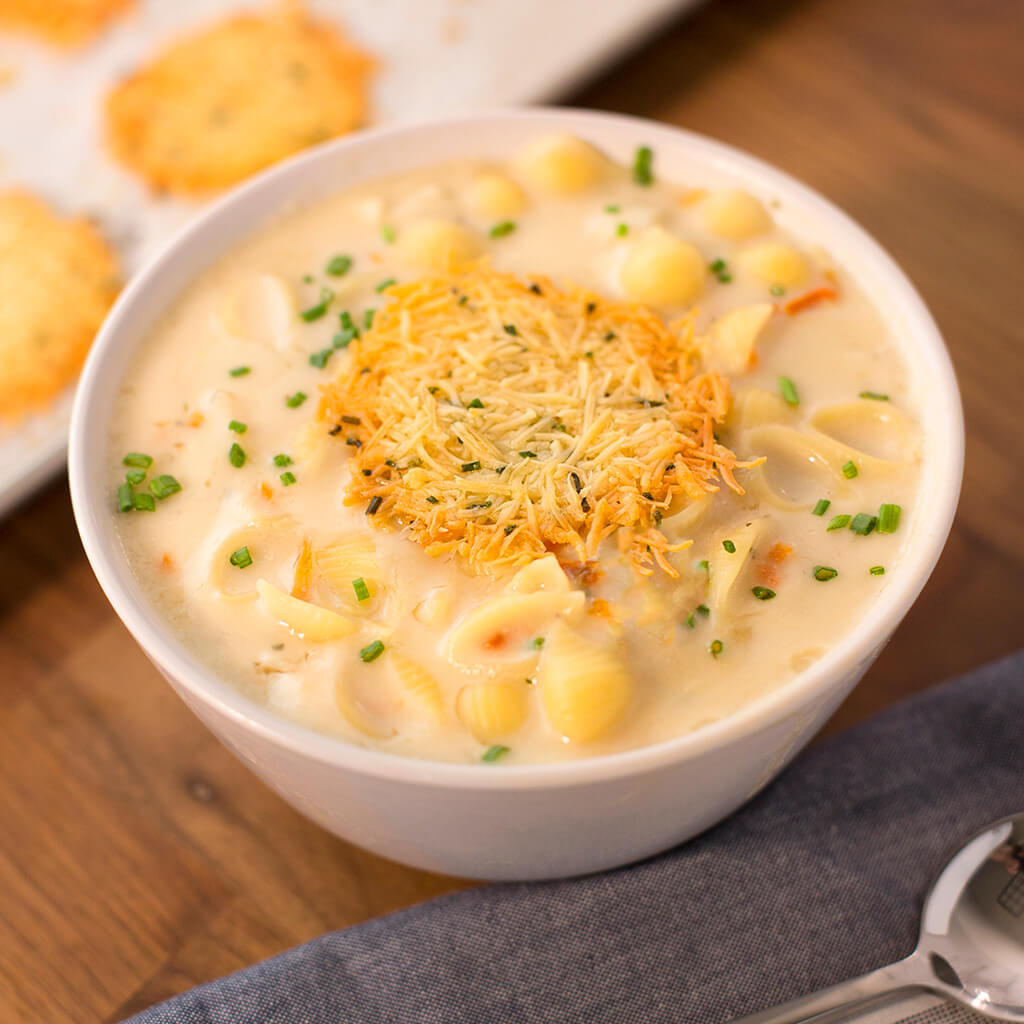 Creamy Chicken Soup with Parmesan Crisps