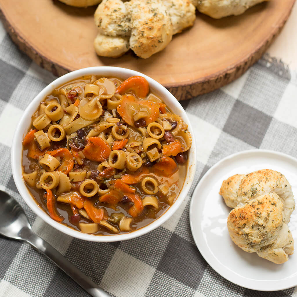 Minestrone Soup with Garlic Knots